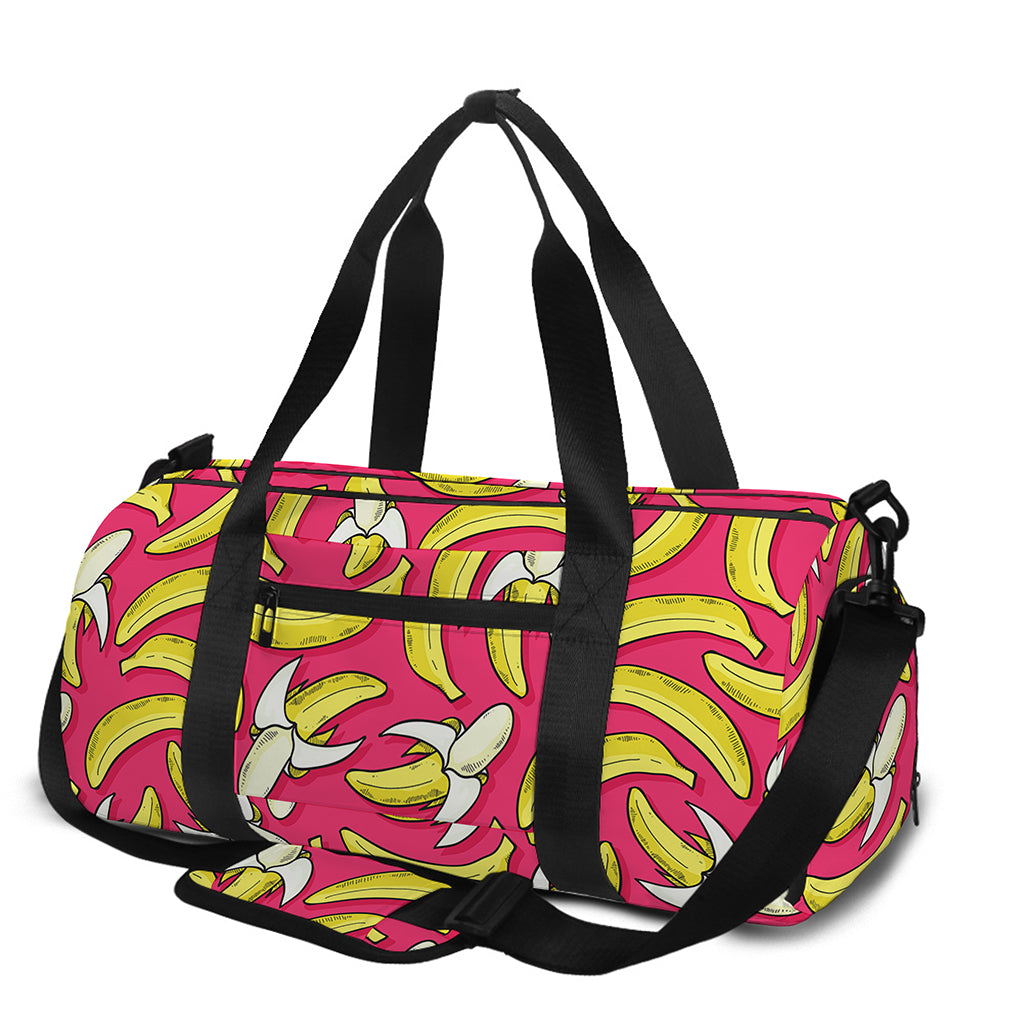 Pink Cartoon Banana Pattern Print Gym Bag