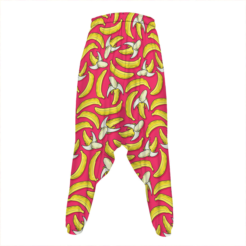 Pink Cartoon Banana Pattern Print Hammer Pants