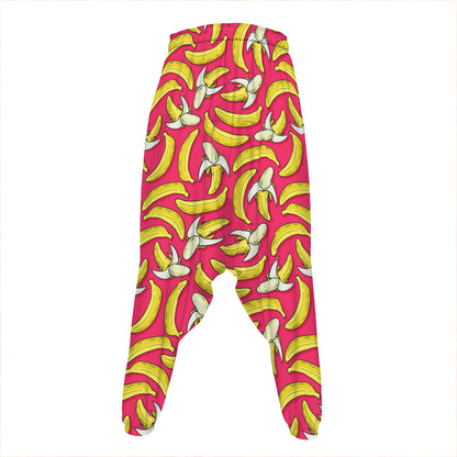 Pink Cartoon Banana Pattern Print Hammer Pants