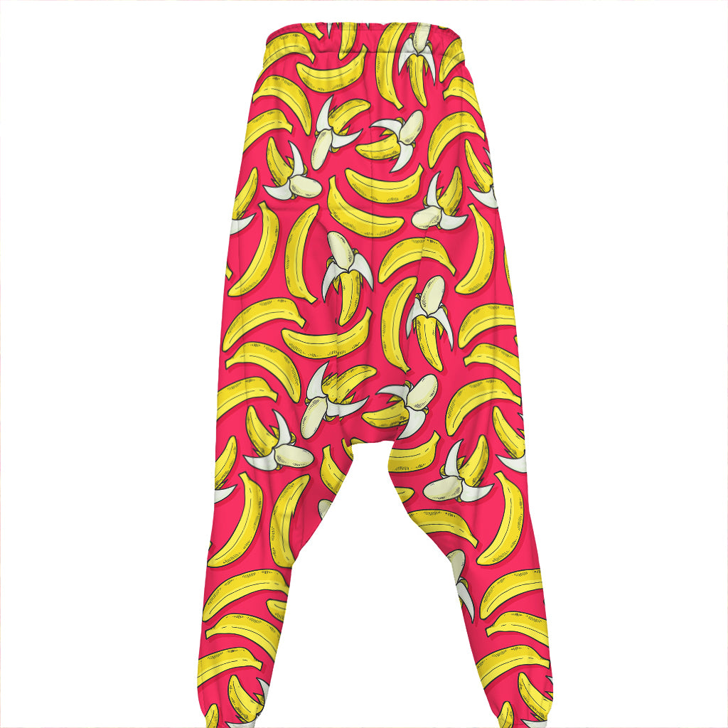 Pink Cartoon Banana Pattern Print Hammer Pants