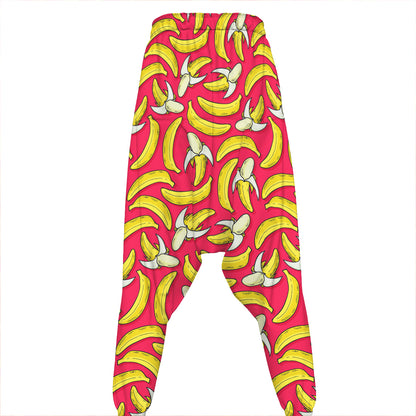 Pink Cartoon Banana Pattern Print Hammer Pants