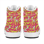 Pink Cartoon Banana Pattern Print High Top Leather Sneakers