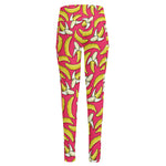 Pink Cartoon Banana Pattern Print High-Waisted Pocket Leggings