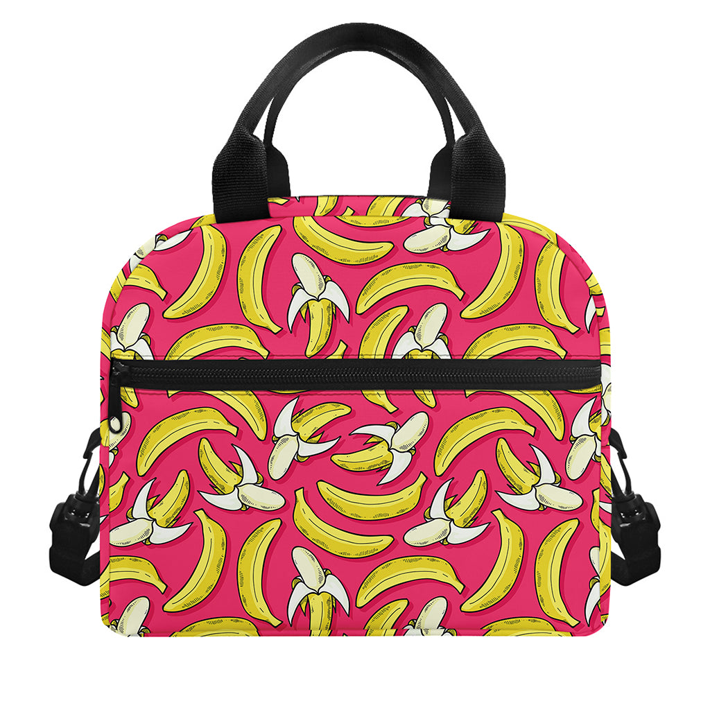 Pink Cartoon Banana Pattern Print Insulated Lunch Bag