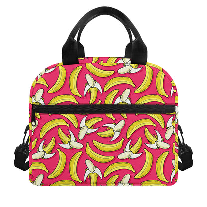 Pink Cartoon Banana Pattern Print Insulated Lunch Bag