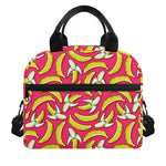 Pink Cartoon Banana Pattern Print Insulated Lunch Bag
