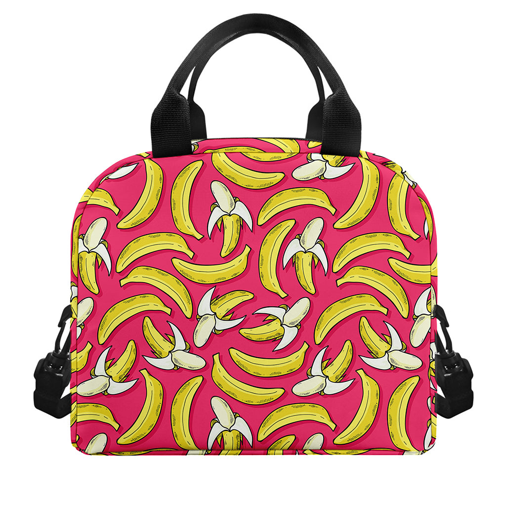 Pink Cartoon Banana Pattern Print Insulated Lunch Bag