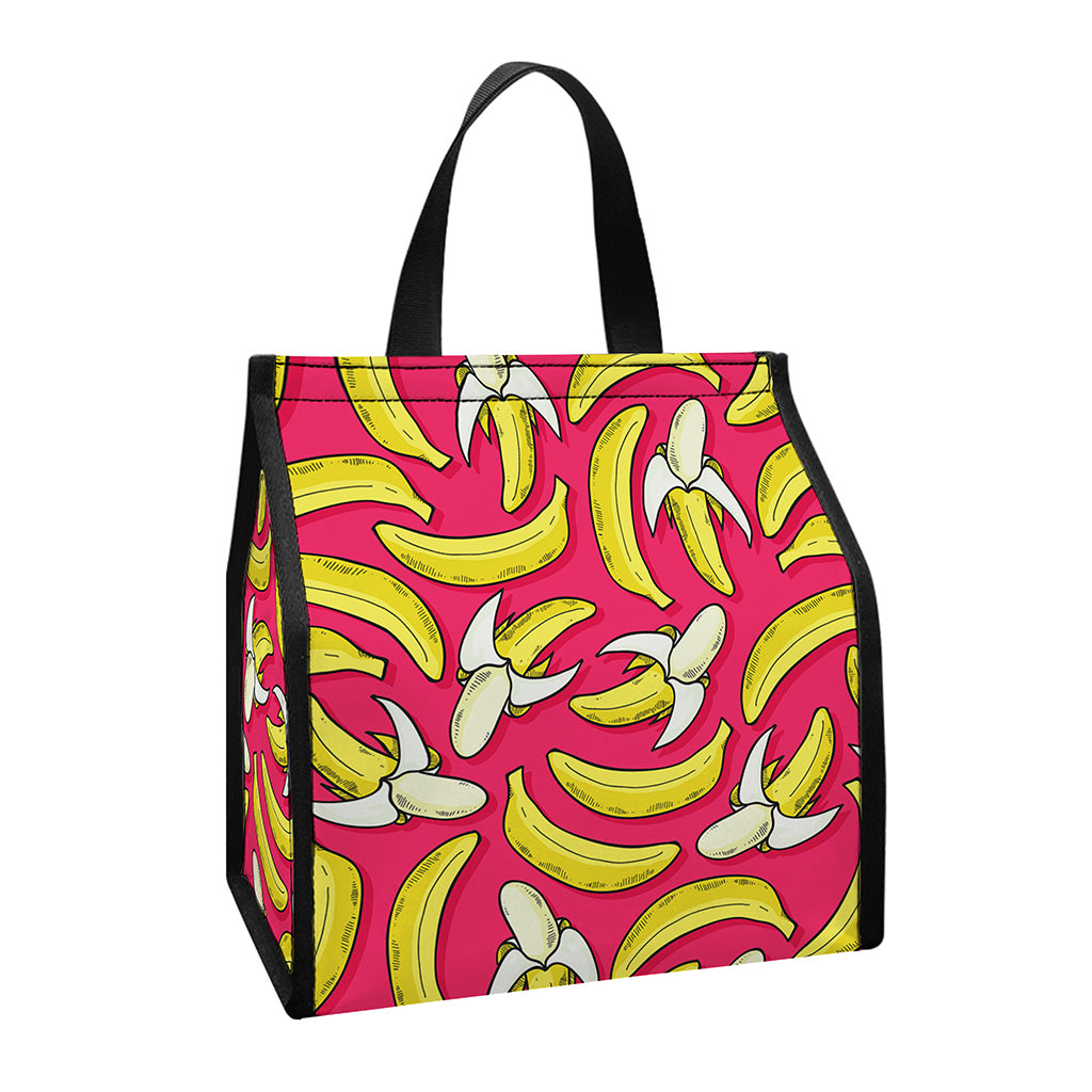 Pink Cartoon Banana Pattern Print Insulated Lunch Tote