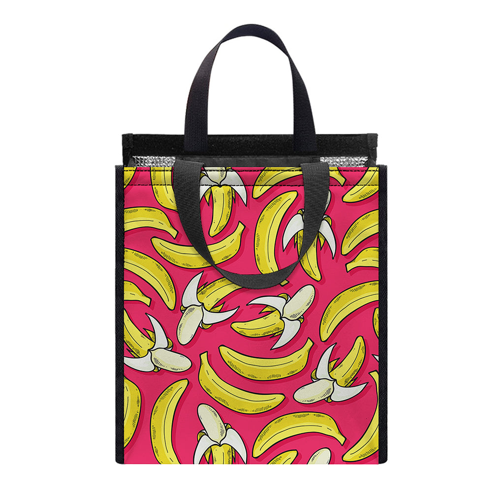 Pink Cartoon Banana Pattern Print Insulated Lunch Tote