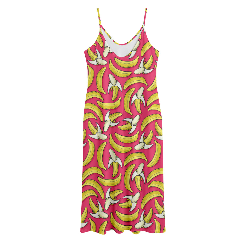 Pink Cartoon Banana Pattern Print Jersey Midi Cami Dress