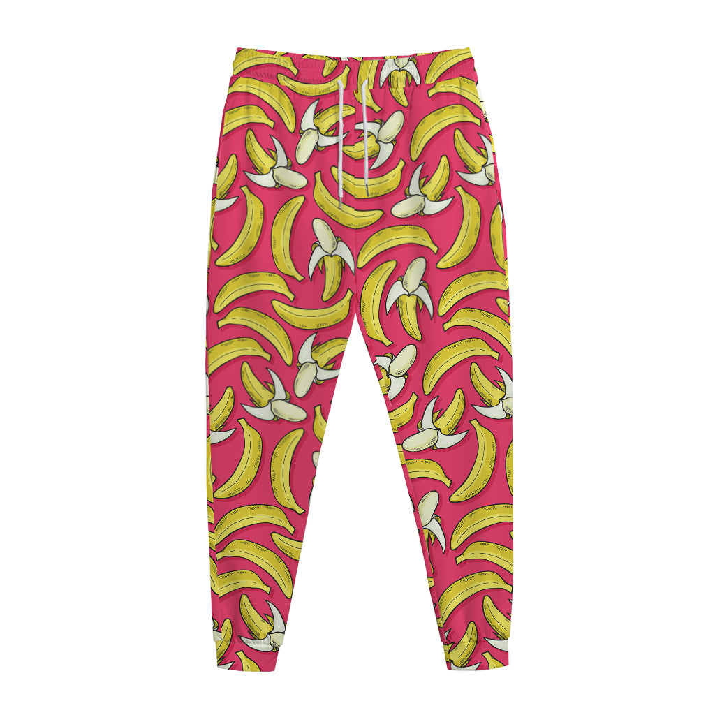 Pink Cartoon Banana Pattern Print Jogger Pants