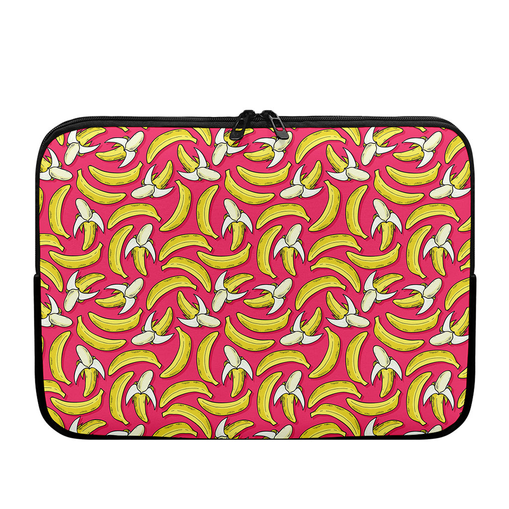 Pink Cartoon Banana Pattern Print Laptop Sleeve