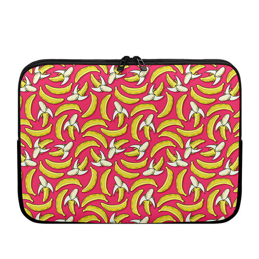 Pink Cartoon Banana Pattern Print Laptop Sleeve