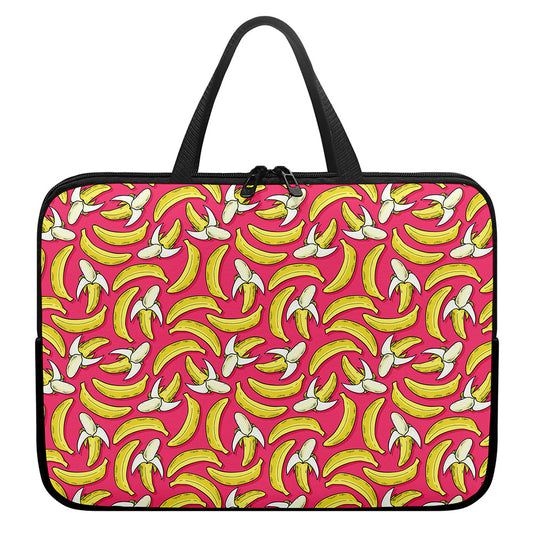 Pink Cartoon Banana Pattern Print Laptop Sleeve With Handle