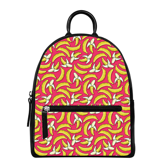 Pink Cartoon Banana Pattern Print Leather Backpack