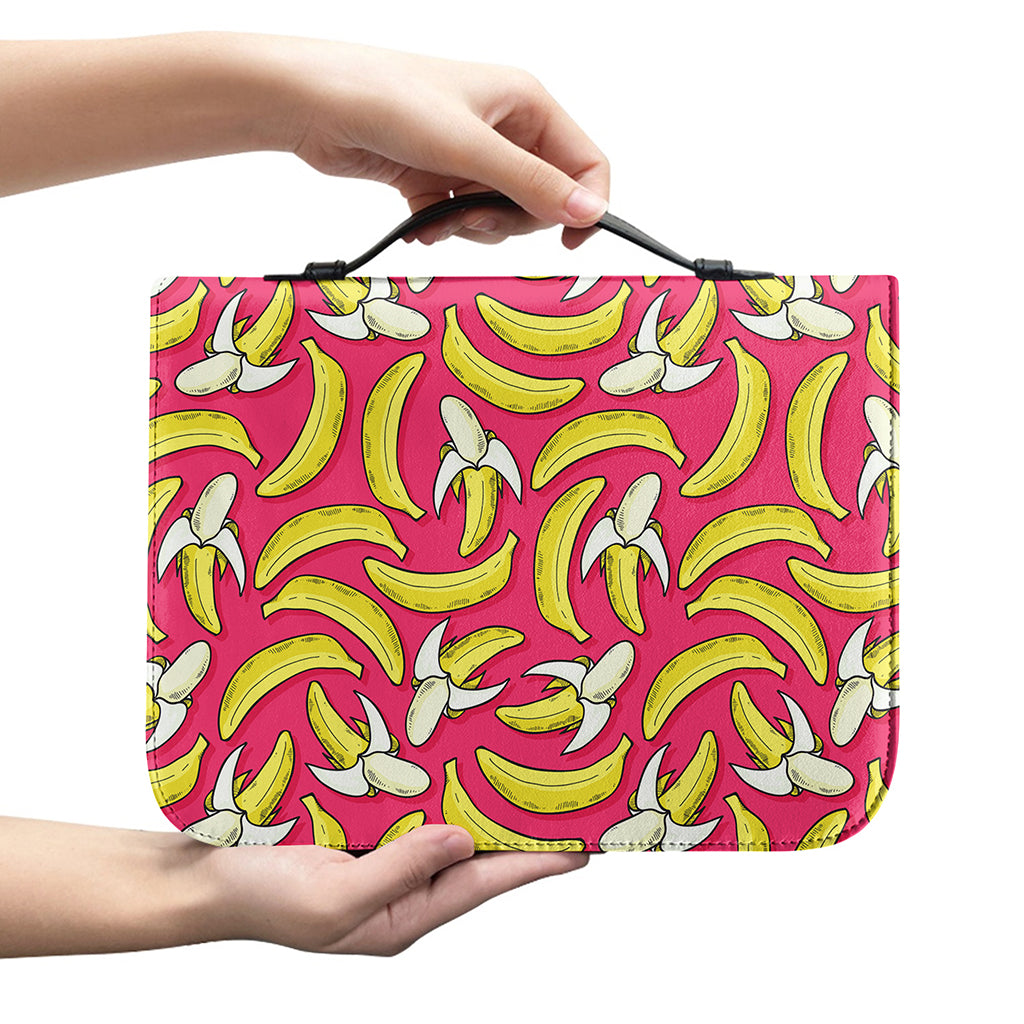 Pink Cartoon Banana Pattern Print Leather Bible Cover