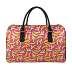 Pink Cartoon Banana Pattern Print Leather Duffle Bag
