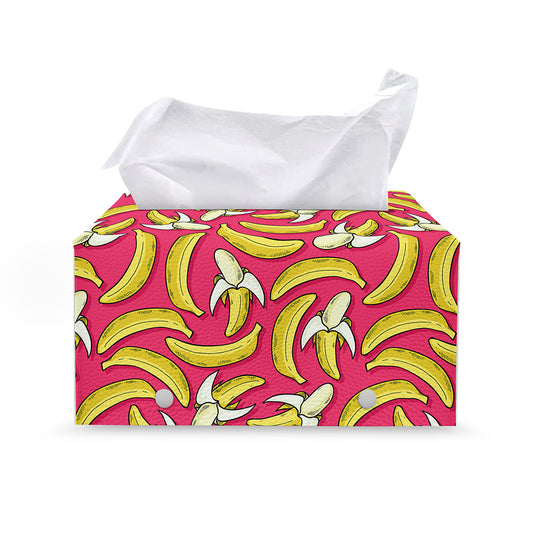Pink Cartoon Banana Pattern Print Leather Tissue Box Cover