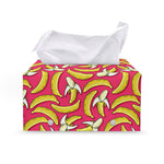 Pink Cartoon Banana Pattern Print Leather Tissue Box Cover