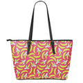 Pink Cartoon Banana Pattern Print Leather Tote Bag With Zipper