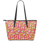 Pink Cartoon Banana Pattern Print Leather Tote Bag