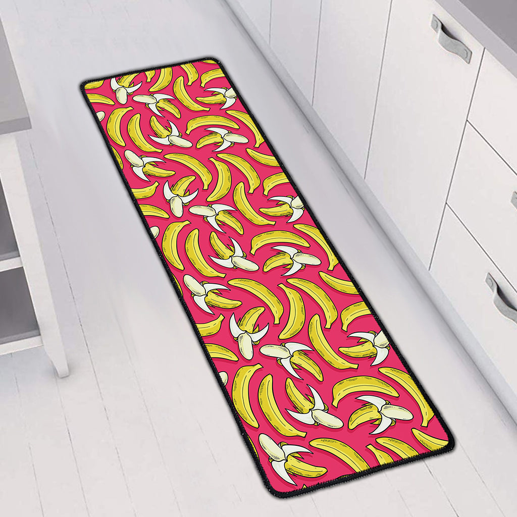 Pink Cartoon Banana Pattern Print Long Kitchen Mat