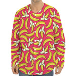 Pink Cartoon Banana Pattern Print Long Sleeve Baseball Jersey