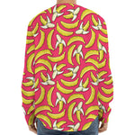 Pink Cartoon Banana Pattern Print Long Sleeve Baseball Jersey
