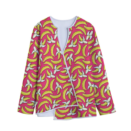 Pink Cartoon Banana Pattern Print Long Sleeve Short Coat