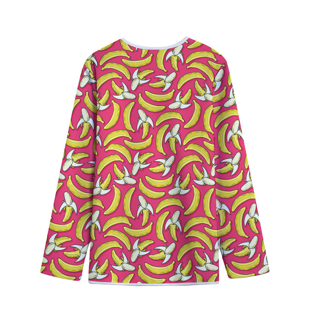 Pink Cartoon Banana Pattern Print Long Sleeve Short Coat