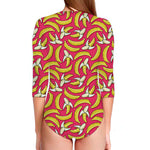 Pink Cartoon Banana Pattern Print Long Sleeve Swimsuit