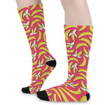 Pink Cartoon Banana Pattern Print Long Socks