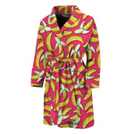 Pink Cartoon Banana Pattern Print Men's Bathrobe