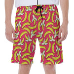 Pink Cartoon Banana Pattern Print Men's Beach Shorts