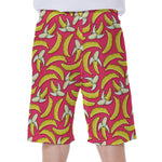 Pink Cartoon Banana Pattern Print Men's Beach Shorts