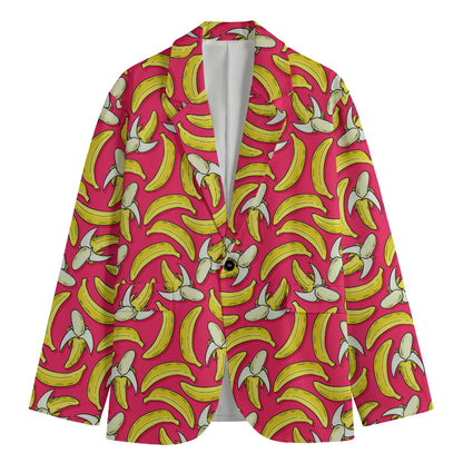 Pink Cartoon Banana Pattern Print Men's Blazer
