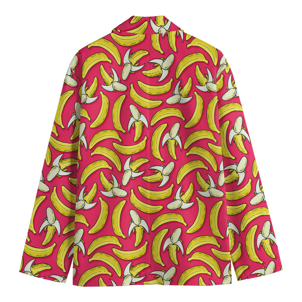 Pink Cartoon Banana Pattern Print Men's Blazer