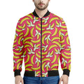 Pink Cartoon Banana Pattern Print Men's Bomber Jacket