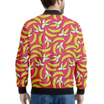 Pink Cartoon Banana Pattern Print Men's Bomber Jacket