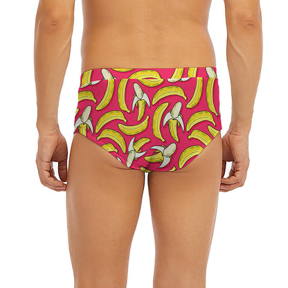 Pink Cartoon Banana Pattern Print Men's Briefs