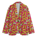 Pink Cartoon Banana Pattern Print Men's Cotton Blazer