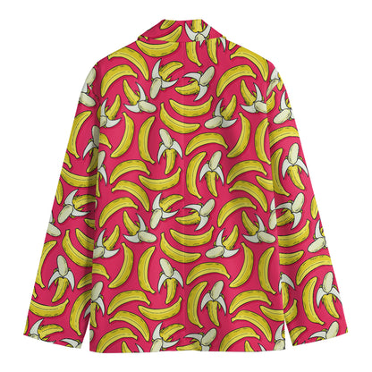 Pink Cartoon Banana Pattern Print Men's Cotton Blazer