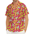 Pink Cartoon Banana Pattern Print Men's Deep V-Neck Shirt