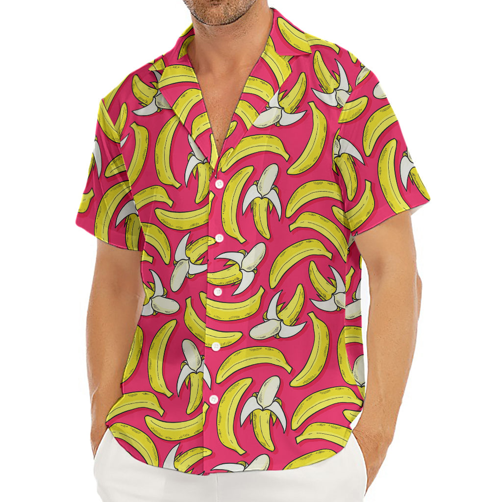 Pink Cartoon Banana Pattern Print Men's Deep V-Neck Shirt