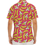 Pink Cartoon Banana Pattern Print Men's Deep V-Neck Shirt
