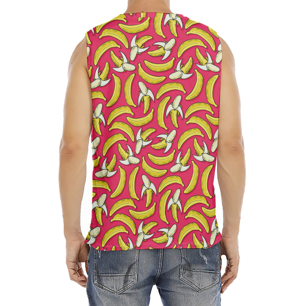 Pink Cartoon Banana Pattern Print Men's Fitness Tank Top