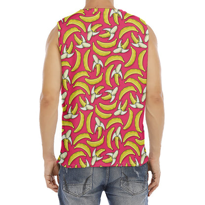 Pink Cartoon Banana Pattern Print Men's Fitness Tank Top
