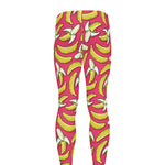 Pink Cartoon Banana Pattern Print Men's leggings