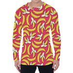 Pink Cartoon Banana Pattern Print Men's Long Sleeve T-Shirt