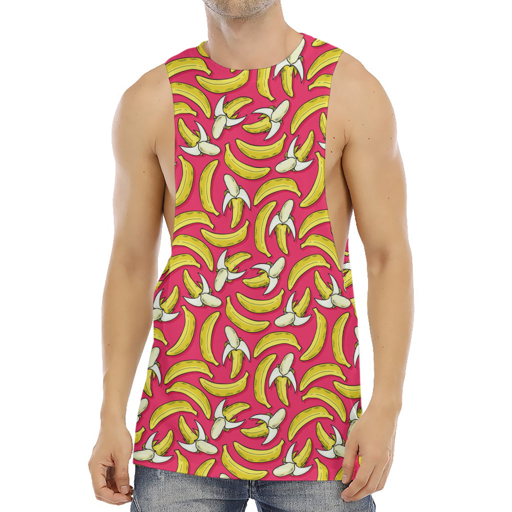 Pink Cartoon Banana Pattern Print Men's Muscle Tank Top